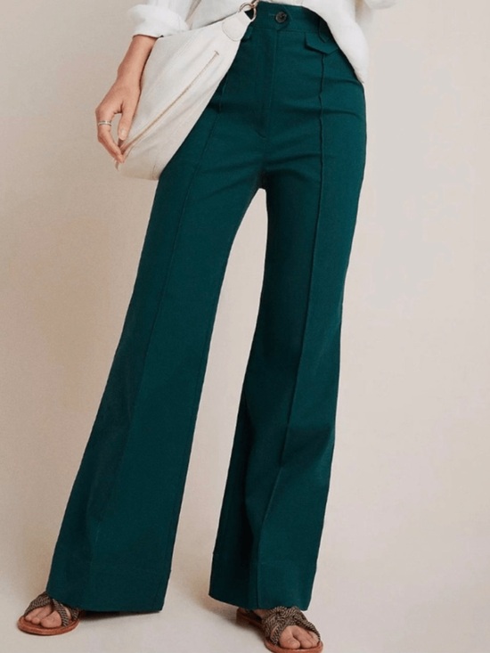 Anthropologie Pants - Anthropologie High Rise Wide Leg Flared Pants 1970's Deep Teal Green Sz 0 Cotton